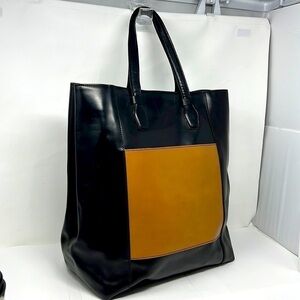 Varriale Leather Black And Brown North South Unisex Tote Bag